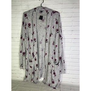 Lane Bryant Womens Plus Size 18-20 Knit Gray Floral Open Front Cardigan Pockets